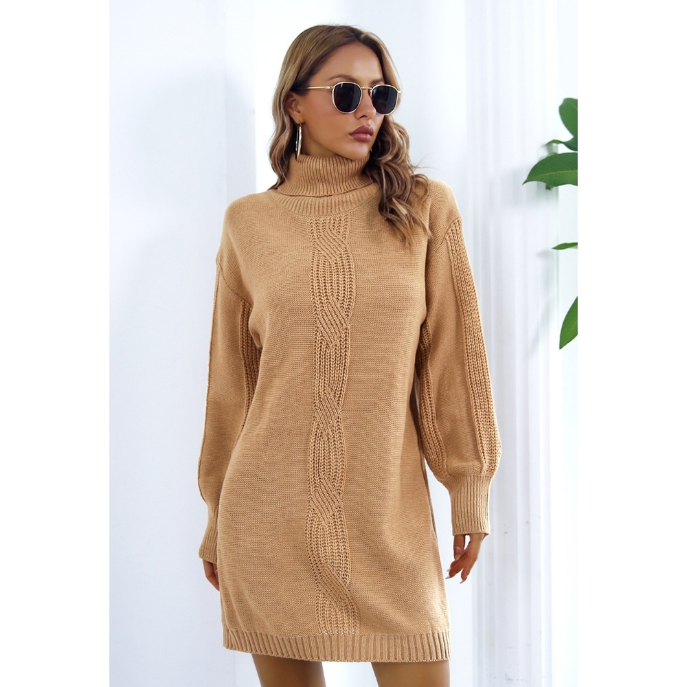 Camel Turtleneck Sweater Dress - Picture 5 of 8